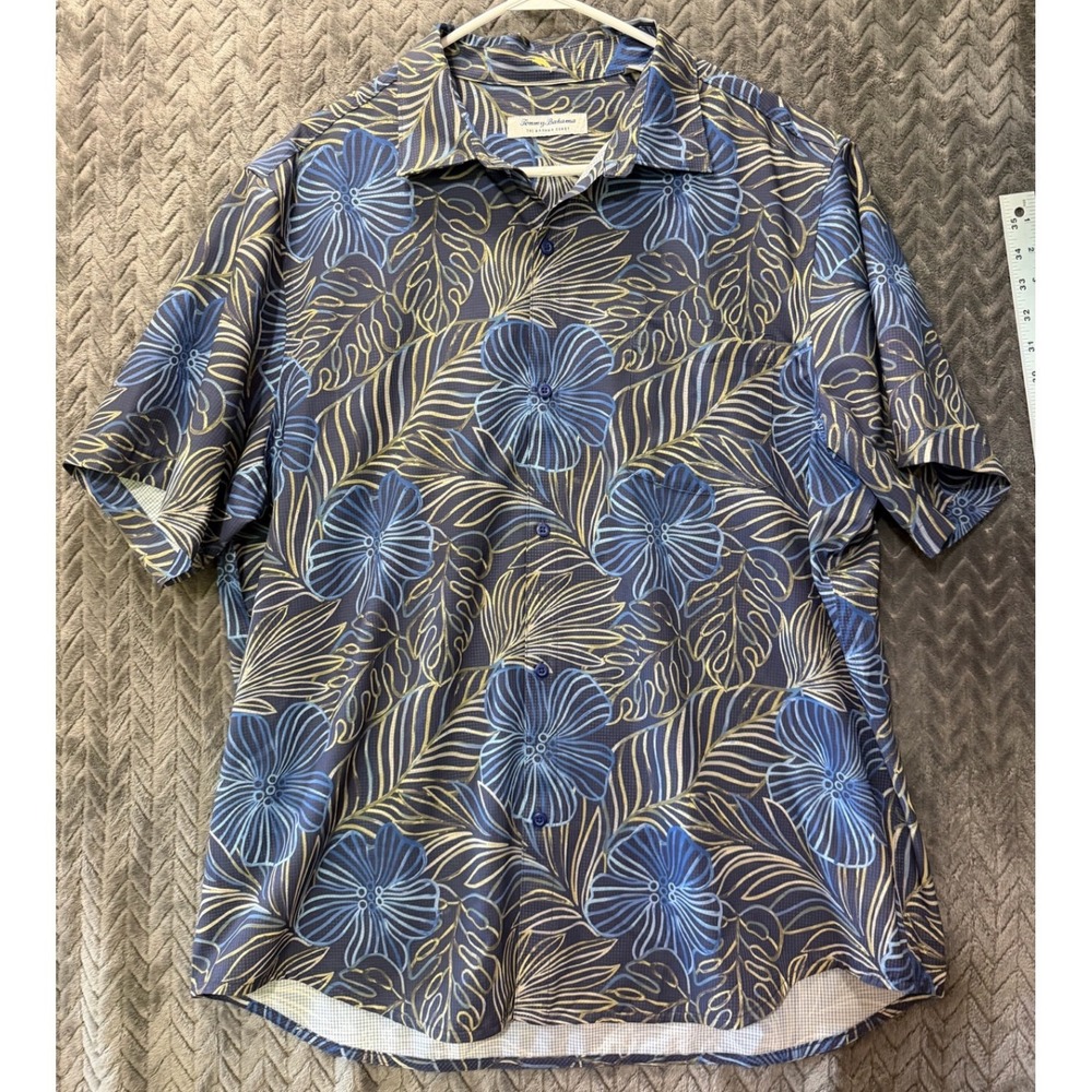 Tommy Bahama IslandZone Shirt XL Blue Tropical Floral‎ Stretch Excellent (2135)
